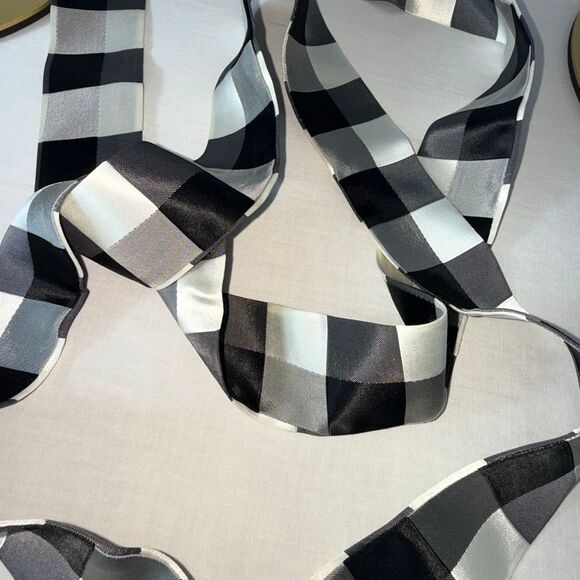 1970s Mod Black & White Checkered Taffeta Sash – 80.5” Long Vintage Belt Scarf - Picture 14 of 15
